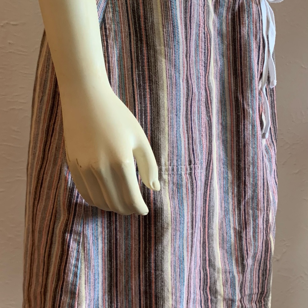 Pinstriped Cotton Mini Skirt Drawstring Waist + Pockets sz 14